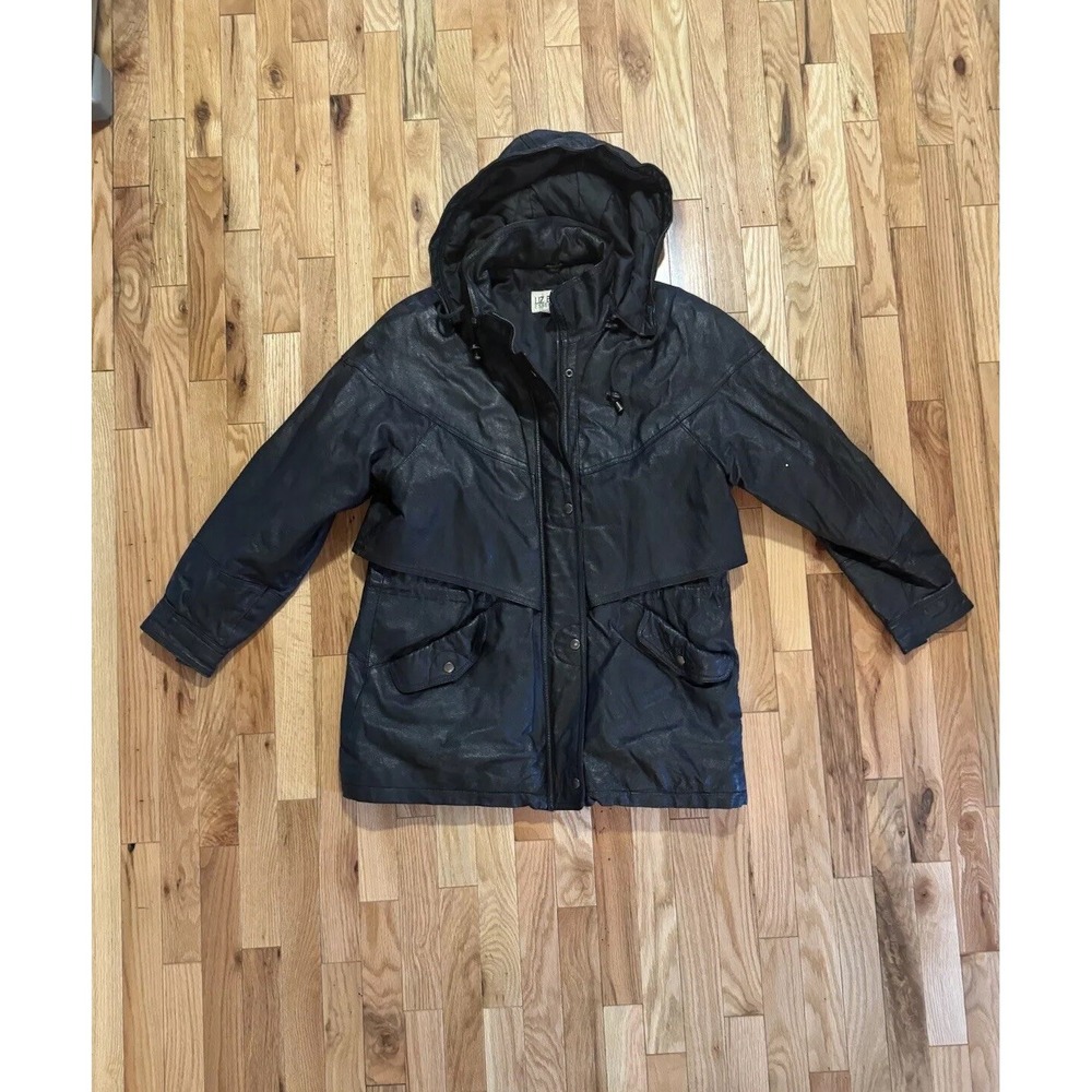 Women's Liz Baker Essentials Lined and Hooded Leather Jacket Size L